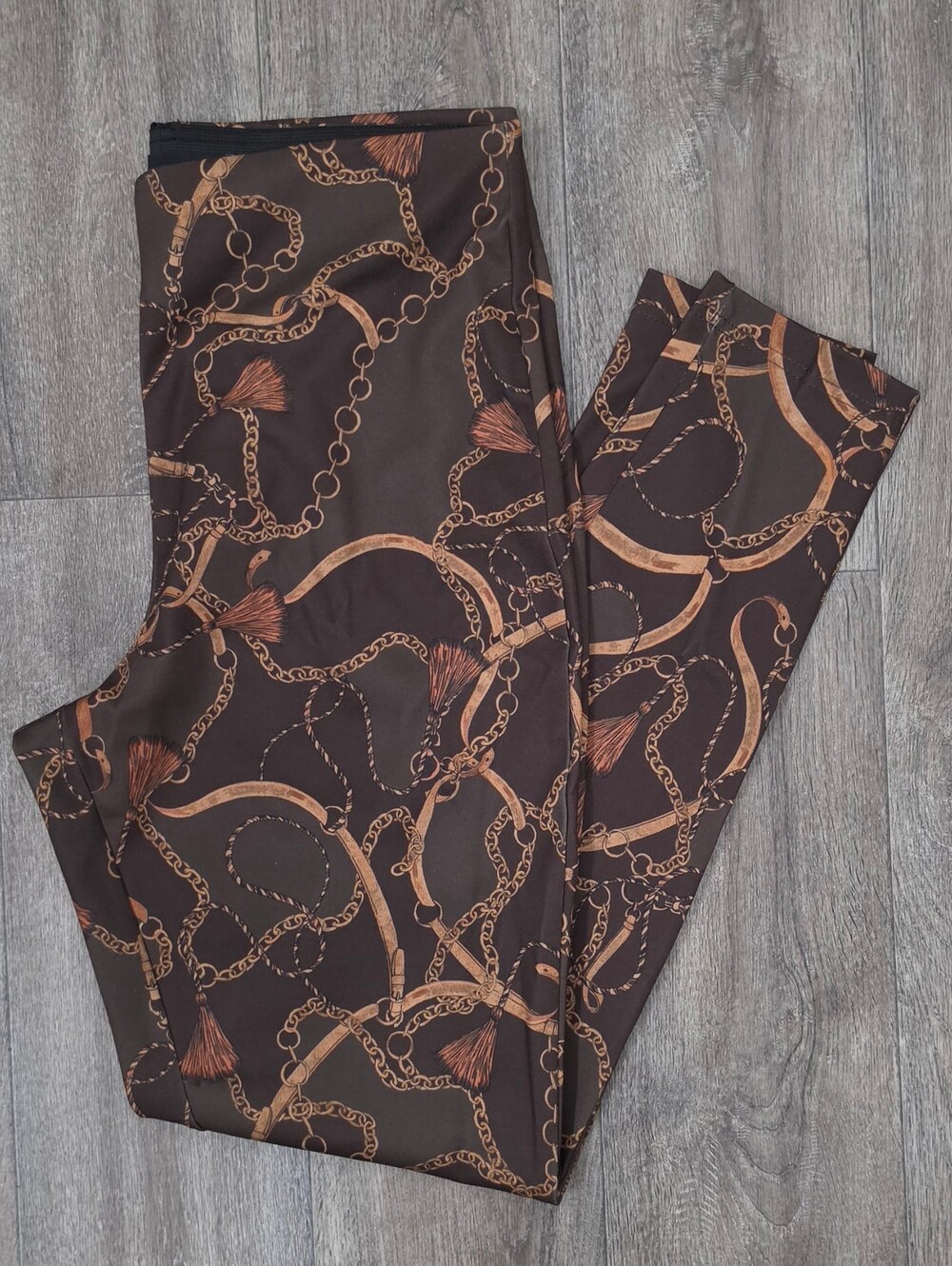 Boston Proper Brown Chain-Print Straight Leg Pants-Size Medium